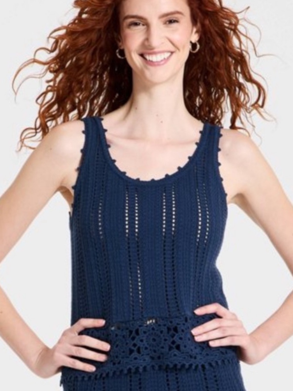 Universal Thread Women’s Navy Crochet Tank Openwork Sweater Sz Medium NWT